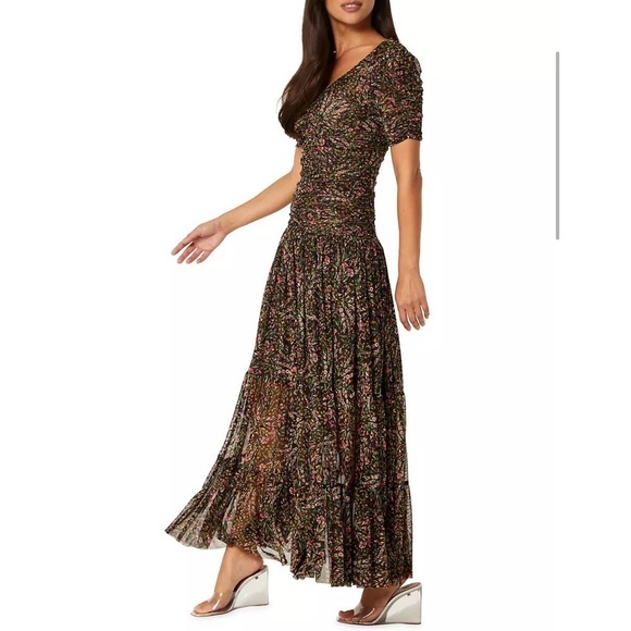 MISA Rebecca Floral-Printed Chiffon Maxi Dress Spring Bouquet Mesh Size M NWT - Picture 2 of 12